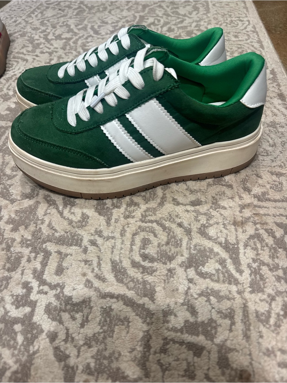 Madden Girl Green Suede Platform Sneakers with White Stripes